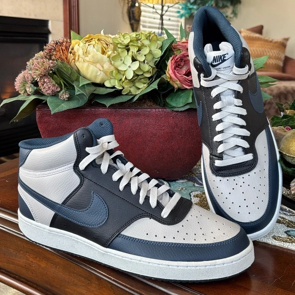 Brand New Nike Court Vision Mid Sneakers Retro 80s Basketball Lace Up Navy Black